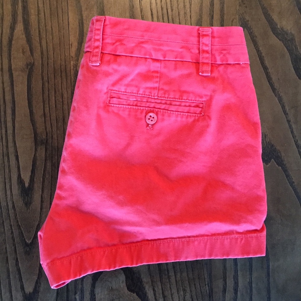 J. Crew red/orange chino shorts.